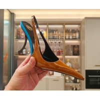 Pretty Style Saint Laurent Slingback Pumps in Patent Leather 9cm Heel Brown 5052202