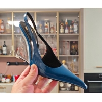 Pretty Style Saint Laurent Miller Wedges Pumps in Glazed Leather 9cm Heel Blue 5052211