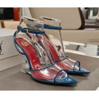 Perfect Saint Laurent Vera Wedges in TPU and Patent Leather 10cm Heel Blue 5052304