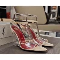 Buy Discount Saint Laurent Vera Wedges in TPU and Patent Leather 10cm Heel Beige 5052305