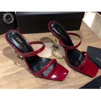 Shop Duplicate Saint Laurent Mules Sandals in Patent Leather 10.5cm Heel Burgundy 5052311