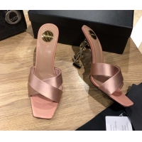 Big Discount Saint Laurent Ppyum Mules Sandals in Satin Crepe 10.5cm Heel Light Pink 5052316