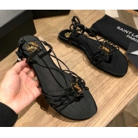 Top Grade Saint Laurent Babylone Sandals in Smooth Leather Black 5052319