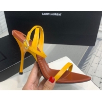 Popular Style Saint Laurent Silk High Heel Sandals 10.5cm with Ankle Strap Yellow 0604072