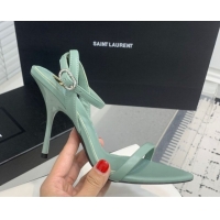 Charming Saint Laurent Silk High Heel Sandals 10.5cm with Ankle Strap Light Green 0604073