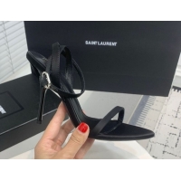 Good Quality Saint Laurent Silk High Heel Sandals 10.5cm with Ankle Strap Black 50604074