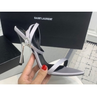 Hot Style Saint Laurent Silk High Heel Sandals 10.5cm with Ankle Strap Grey 50604075