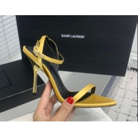 Unique Style Saint Laurent Silk High Heel Sandals 10.5cm with Ankle Strap Gold 50604076