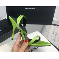 Shop Duplicate Saint Laurent Silk High Heel Sandals 10.5cm with Ankle Strap Green 50604077