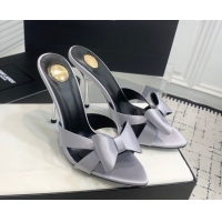Good Looking Saint Laurent Silk High Heel Slides Sandal 10.5cm with Bow Grey 50604080