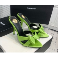 Top Design Saint Laurent Silk High Heel Slides Sandal 10.5cm with Bow Green 50604082