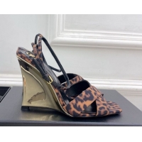 Best Grade Saint Laurent Lucienne Printed Fabric Wedge Sandals 10.5cm Brown 50604084