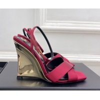 Pretty Style Saint Laurent Lucienne Silk Wedge Sandals 10.5cm Red 50604086