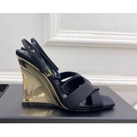 Durable Saint Laurent Lucienne Silk Wedge Sandals 10.5cm Black 50604087