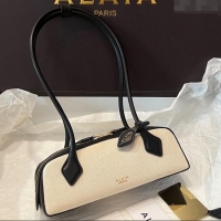Pretty Style Alaia Le Tecket Small Long Shoulder bag in Canvas and Leather A5031 Black 2025