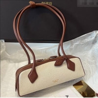 Luxury Cheap Alaia Le Tecket Small Long Shoulder bag in Canvas and Leather A5031 Brown 2025