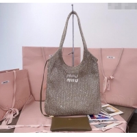 Buy New Cheap Miu Miu IVY sequin mesh tote bag 5BG231 Dark Grey 2025