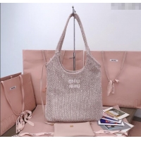 Top Grade Miu Miu IVY sequin mesh tote bag 5BG231 Light Grey 2025