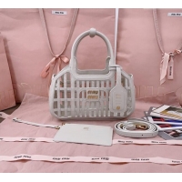 Good Taste Miu Miu Leather Basket bag 5BA294 Chalk White 2025