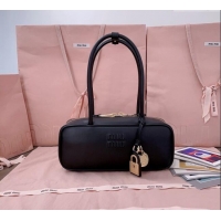 Luxury Cheap Miu Miu Beau Leather Small Handbag with Charm 5BB173 Black 2025