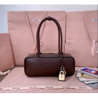 Top Grade Miu Miu Beau Leather Small Handbag with Charm 5BB173 Briarwood Brown 2025