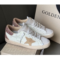 Top Design Golden Goose Women's Super-Star Sneakers with nude leather star and gold glitter heel tab 50429045
