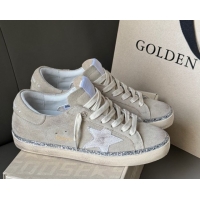 Best Grade Golden Goose Super-Star Sneakers in grey suede with silver-tone glitter trim 50429046