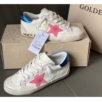 Popular Style Golden Goose Super-Star Sneakers in white leather with pink star and blue tab 50429048