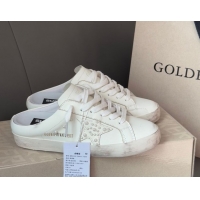 Charming Golden Goose Super-Star Sabot Sneaker Mules in White Leather with Pearls 0429051