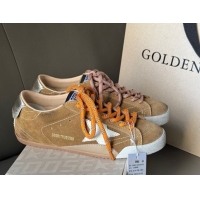 Classic Hot Golden Goose Women's True-Star Sneakers in tobacco-colored brown suede with white star and gold-tone heel ta
