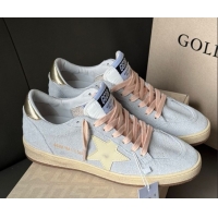 Cheap Price Golden Goose Women's Ball Star Sneakers in powder-blue suede with cream-colored leather star 0605001