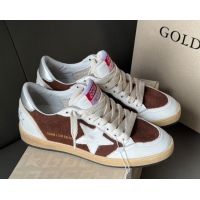 Shop Duplicate Golden Goose Ball Star Sneakers in White Leather and Brown Suede 50605003