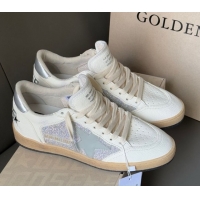 Good Quality Golden Goose Ball Star Sneakers in White Leather and Silver Glitters 0605006
