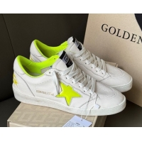 Shop Duplicate Golden Goose Ball Star Sneakers in white leather and neon green star 0605009