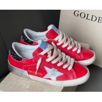 Stylish Golden Goose Women’s Super-Star Sneakers LTD in red nubuck with leather star and glitter heel tab 0605012