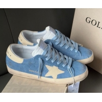 Popular Style Golden Goose Super-Star Sneakers in light blue suede with beige leather star and heel tab 0605011