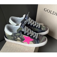 Grade Quality Golden Goose Women’s Super-Star Sneakers in green camouflage fabric and pink star 0605010