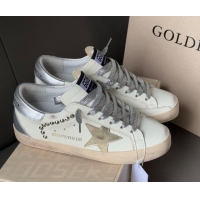 Good Looking Golden Goose Women’s Super-Star Sneakers in white leather and suede with silver studs 0605014