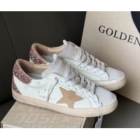 Pretty Style Golden Goose Women’s Super-Star Sneakers in white leather with gold glitter heel 0605015
