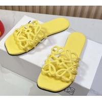 Discount Loewe Petal Anagram flat slides sandal in soft calfskin Yellow 0605085
