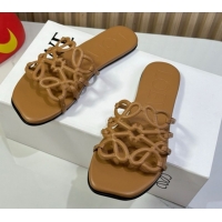 Sumptuous Loewe Petal Anagram flat slides sandal in soft calfskin Brown 0605088