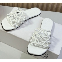 Low Price Loewe Petal Anagram flat slides sandal in soft calfskin White 0605087