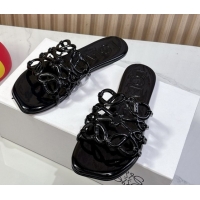 Most Popular Loewe Petal Anagram flat slides sandal in patent calfskin Black 0605090