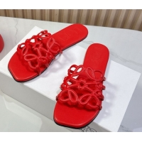 Shop Cheap Loewe Petal Anagram flat slides sandal in soft calfskin Red 50605091