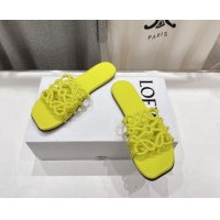 Best Grade Loewe Petal Anagram flat slides sandal in soft calfskin Neon Green 50605093