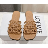 Luxurious Loewe Petal Anagram flat slides sandal in soft calfskin Light Brown 0605094