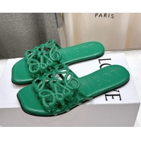Unique Style Loewe Petal Anagram flat slides sandal in soft calfskin Green 0605095
