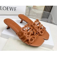 Popular Style Loewe Petal Anagram heel slides sandal 4.5cm in soft calfskin Brown 0605096
