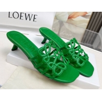 Good Looking Loewe Petal Anagram heel slides sandal 4.5cm in soft calfskin Green 0605099