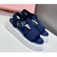 Sumptuous Miu Miu Canvas Platform Sandals 4.5cm Navy Blue MIU060301